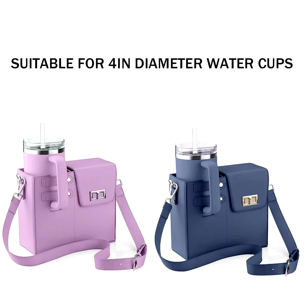 Outdoor Portable Crossbody Water Cup Storage Bag Water Bottle Carrier with Adjustable Strap PU Leather Cup Bag Storage Pocket